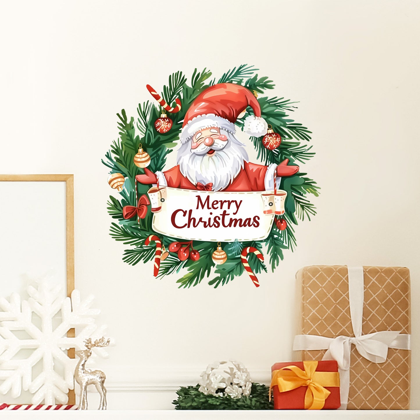 Christmas Santa & Wreath Wall Stickers