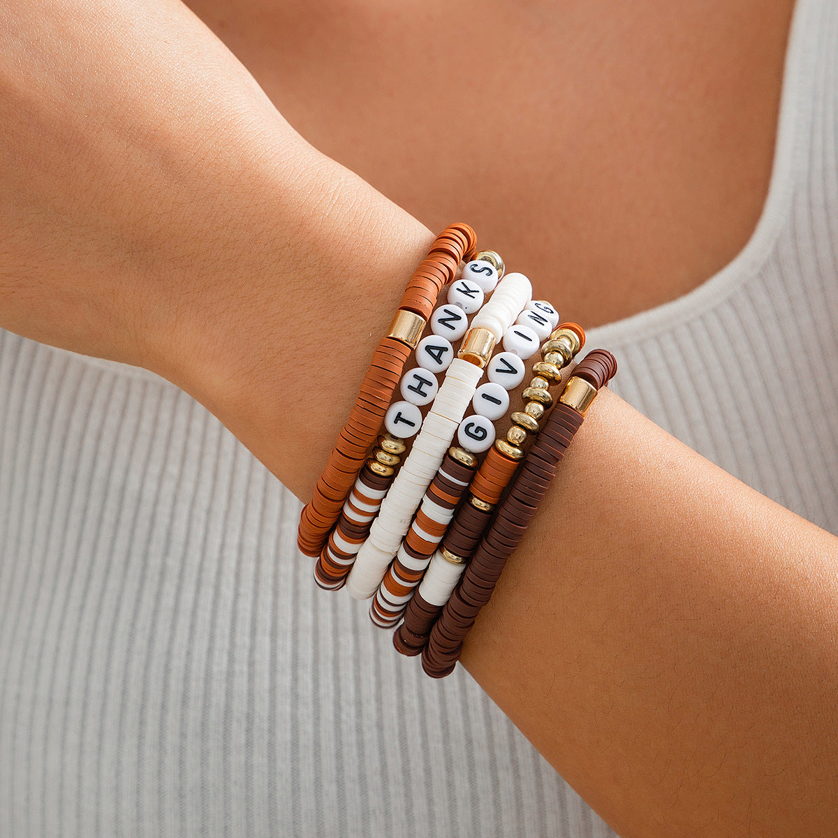 Thanksgiving Letter Bead Bracelet Set