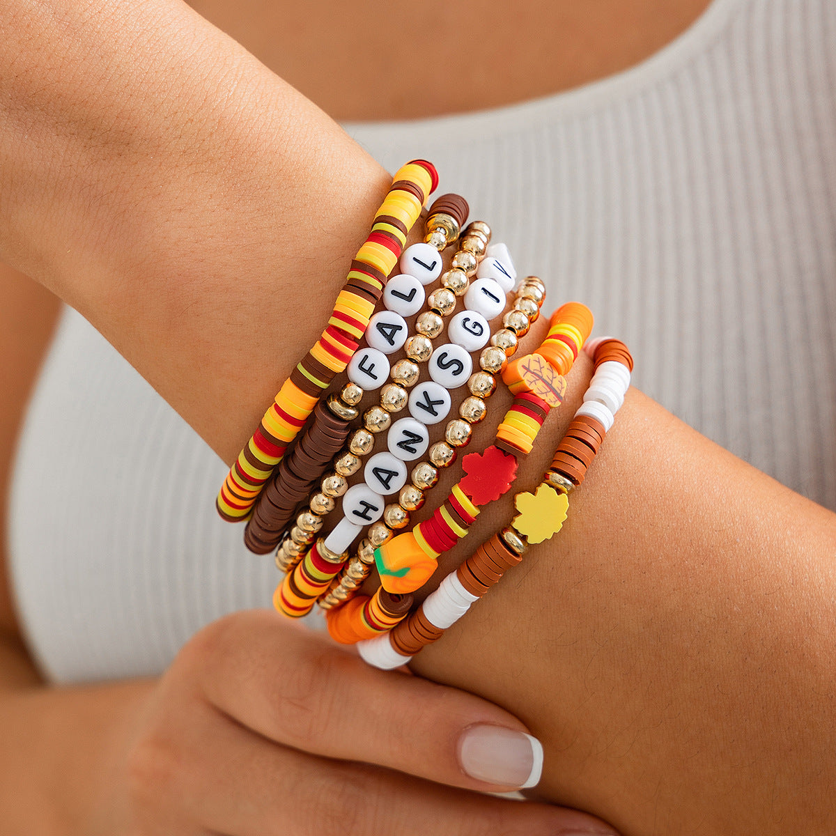 Thanksgiving Letter Bead Bracelet Set