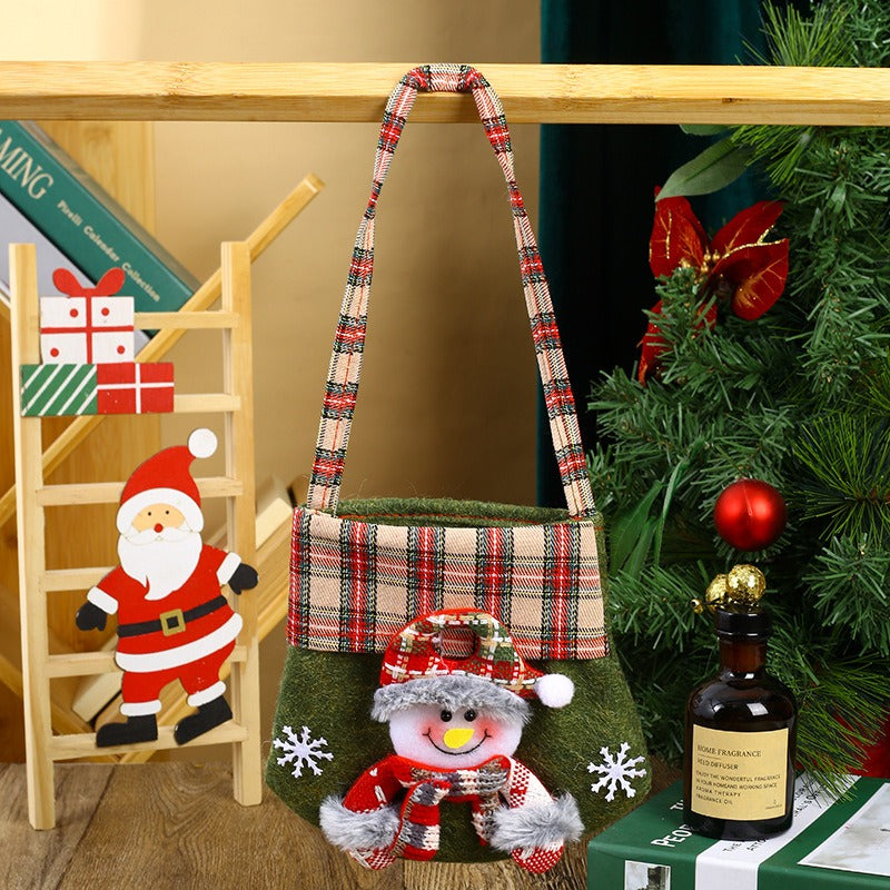 Checkered Cartoon Christmas Gift Bag