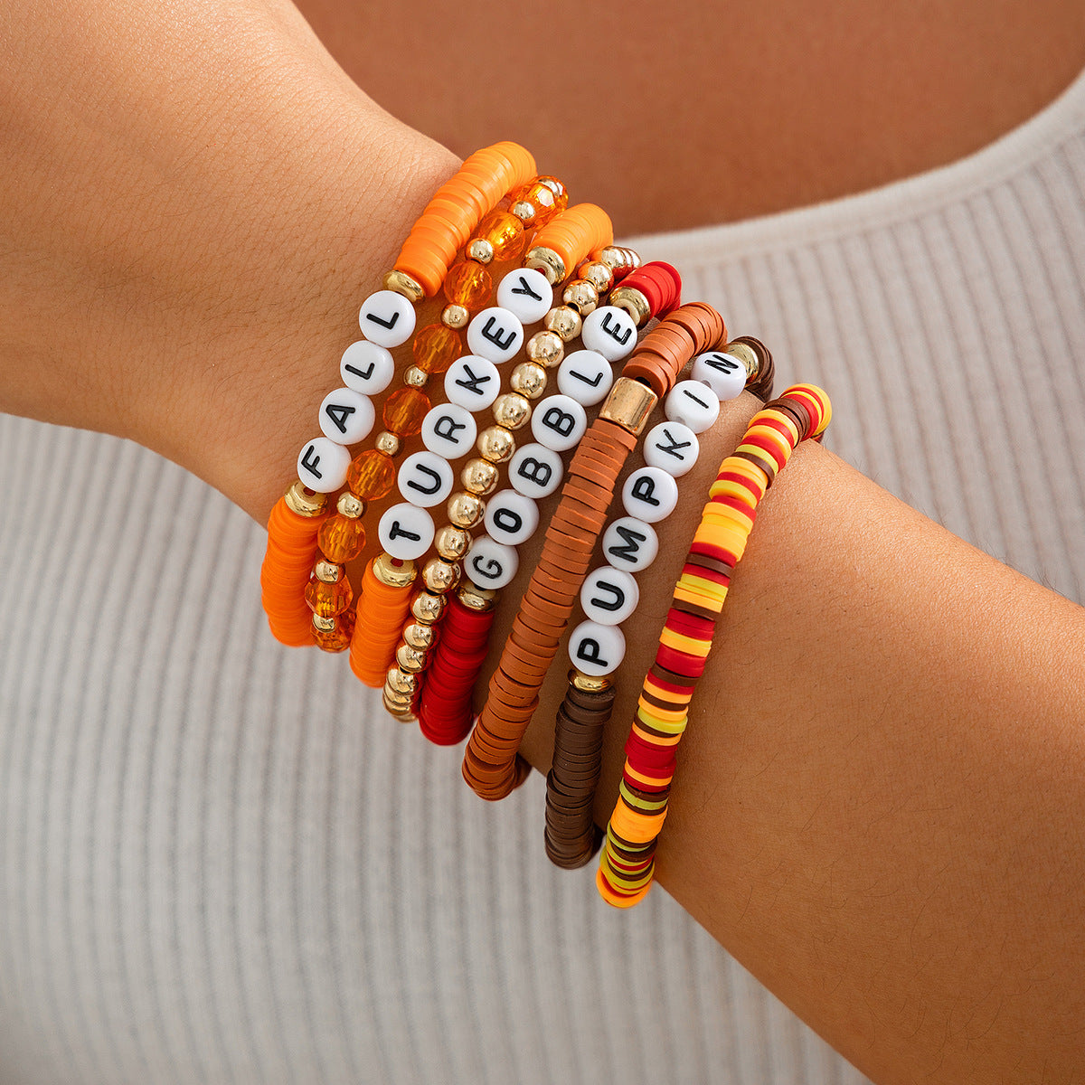 Thanksgiving Letter Bead Bracelet Set