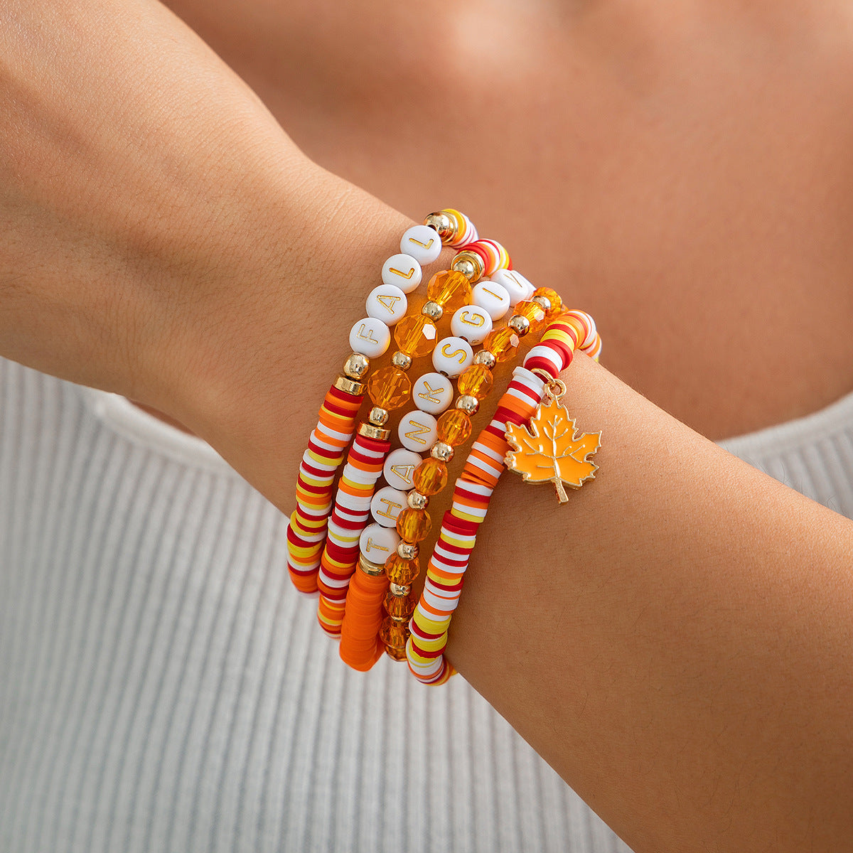 Thanksgiving Letter Bead Bracelet Set