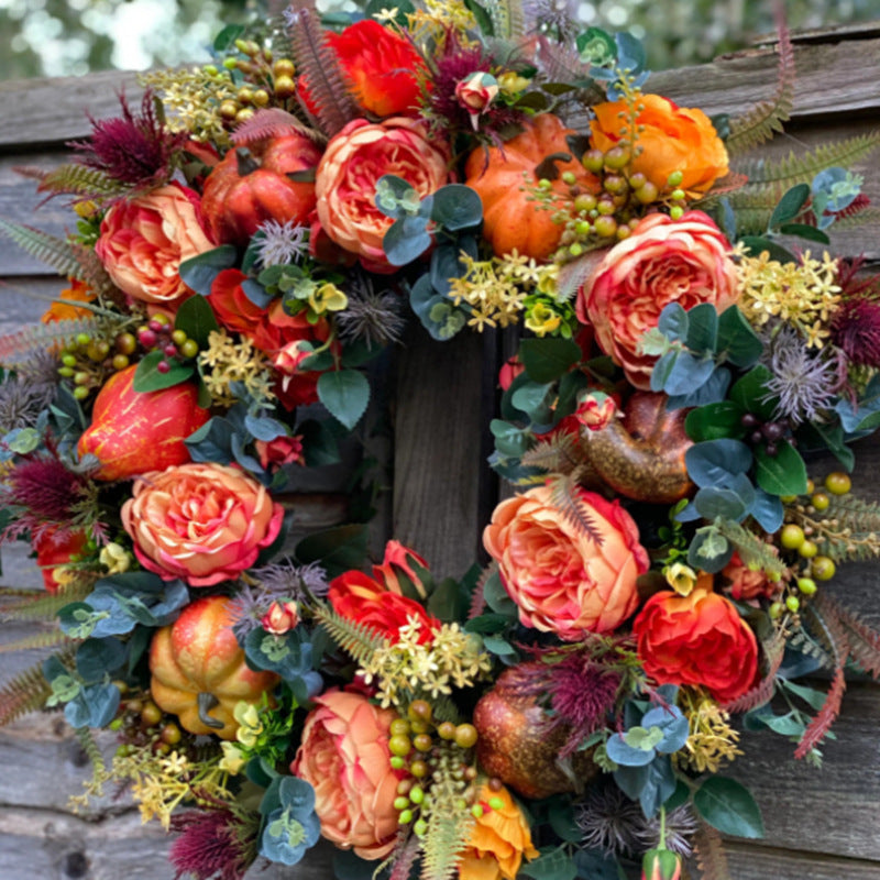 Autumn Peony Pumpkin Wreath