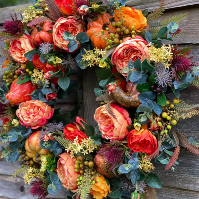 Autumn Peony Pumpkin Wreath