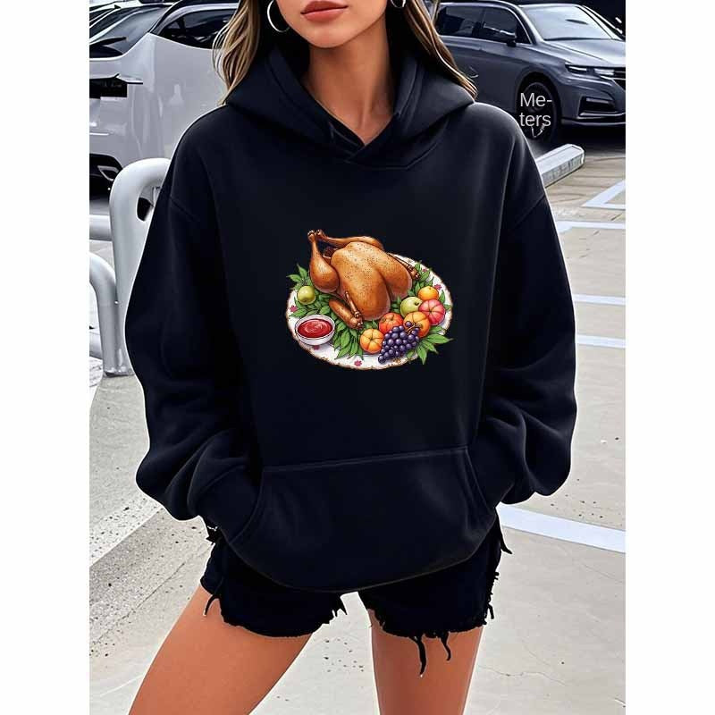 Turkey Print Hooded Sweatshirt