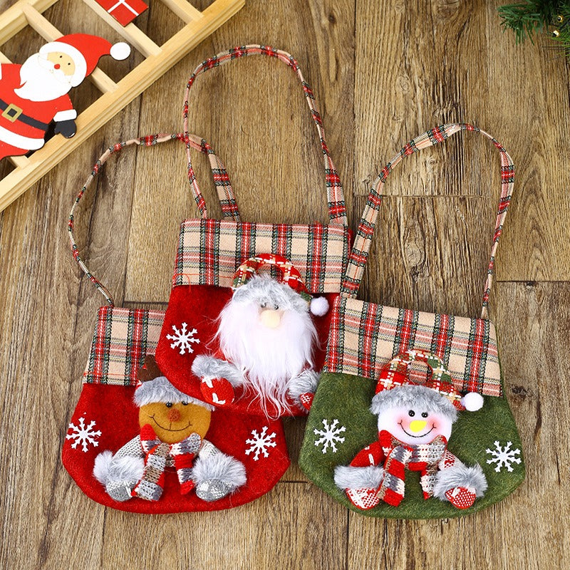Checkered Cartoon Christmas Gift Bag