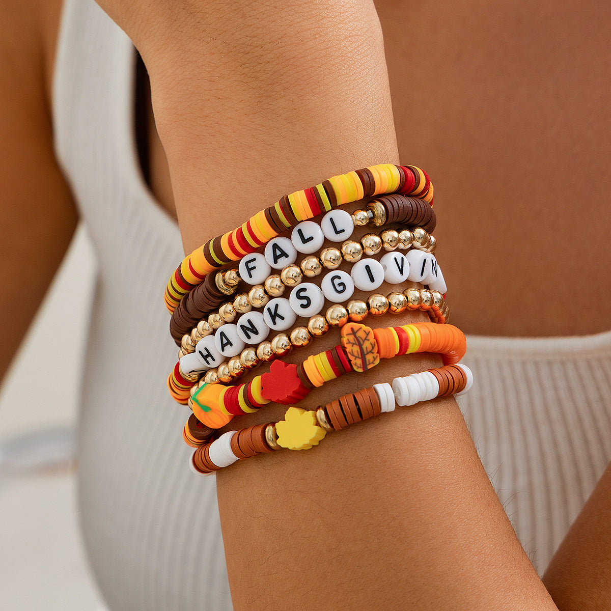 Thanksgiving Letter Bead Bracelet Set
