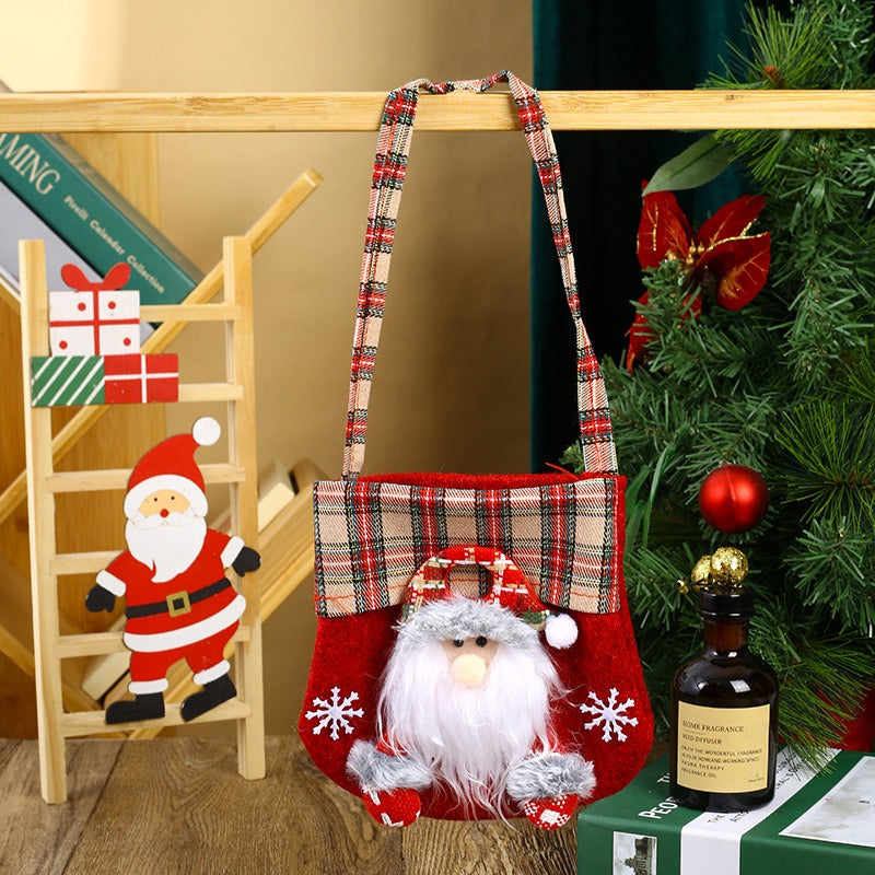 Checkered Cartoon Christmas Gift Bag