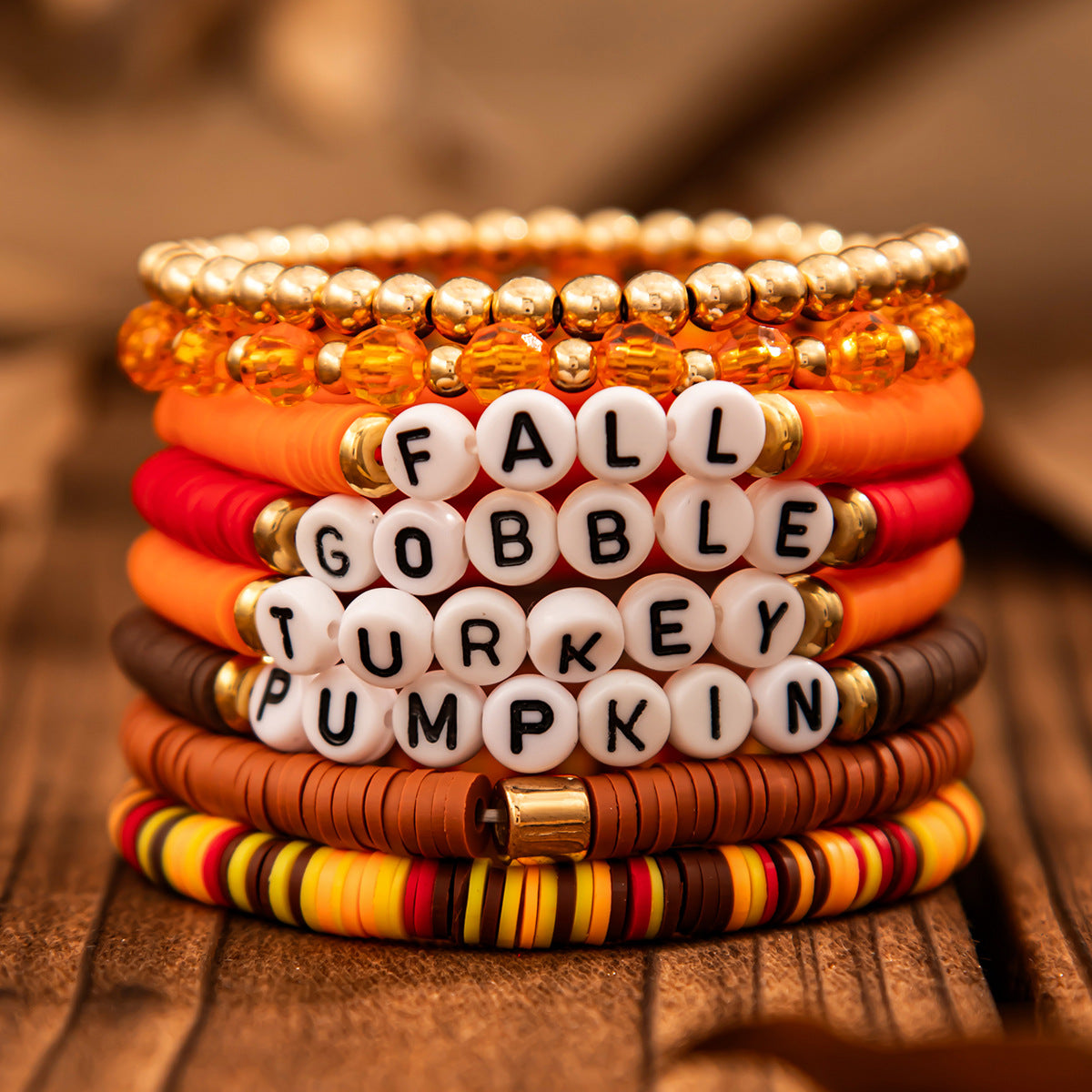 Thanksgiving Letter Bead Bracelet Set