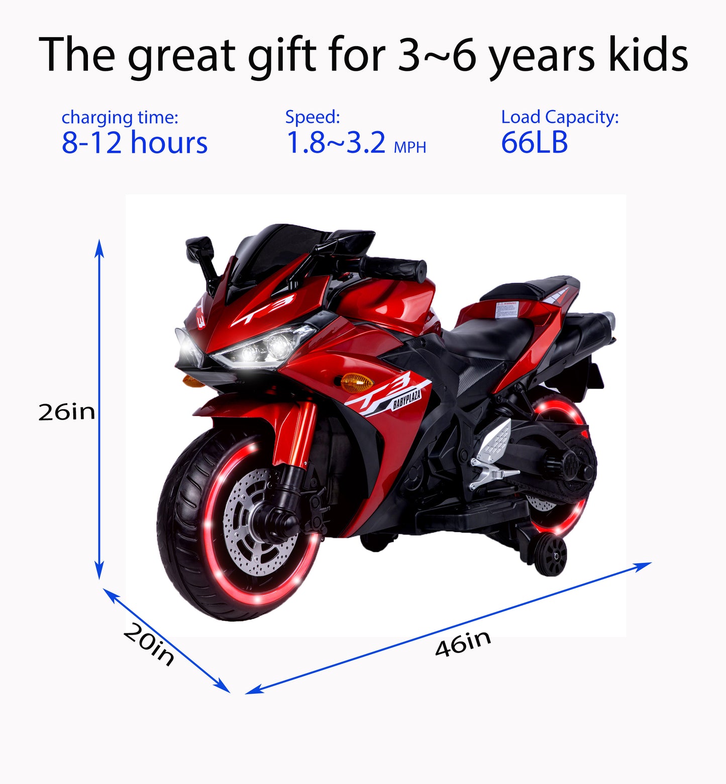 12V Kids Ride-On Motorcycle with Training Wheels