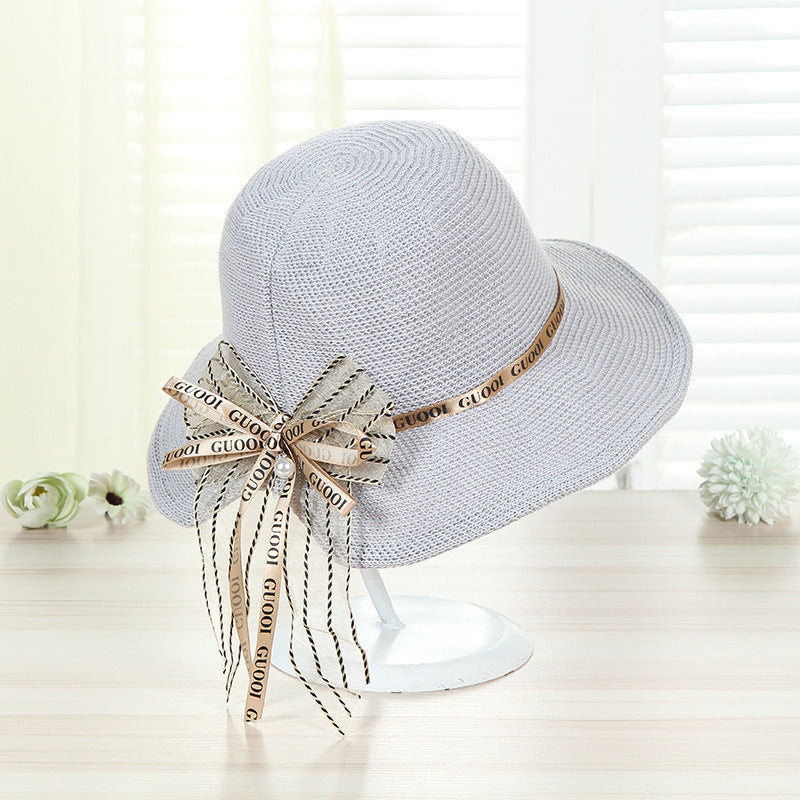 New Boutique Pearl Bow Hat Female Beauty Goddess Travel Resort Must-Have Sun Hat