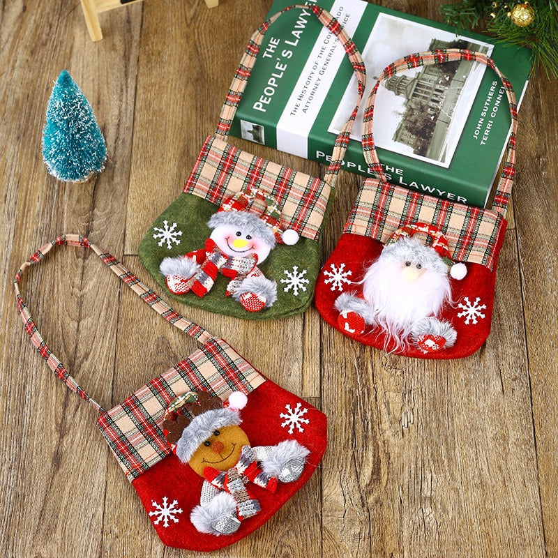 Checkered Cartoon Christmas Gift Bag