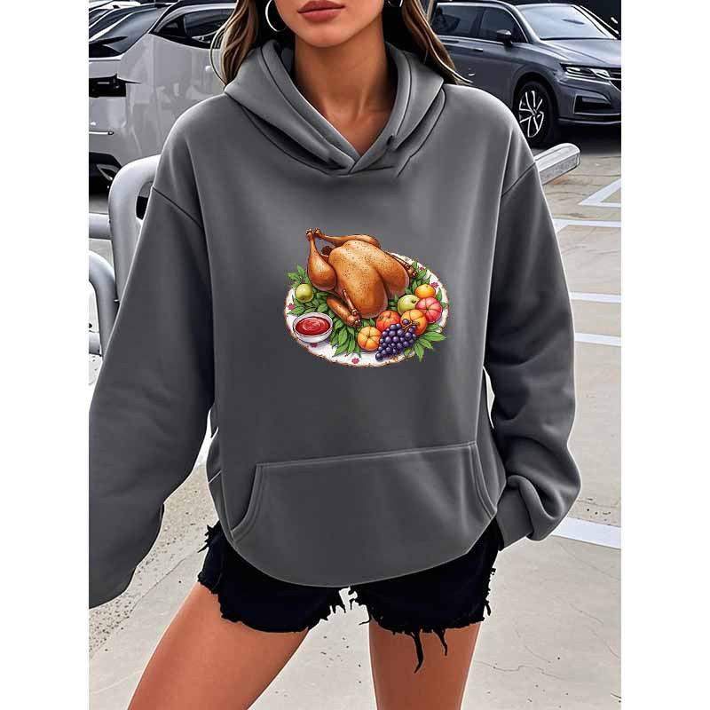 Turkey Print Hooded Sweatshirt