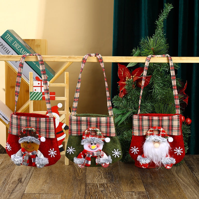 Checkered Cartoon Christmas Gift Bag