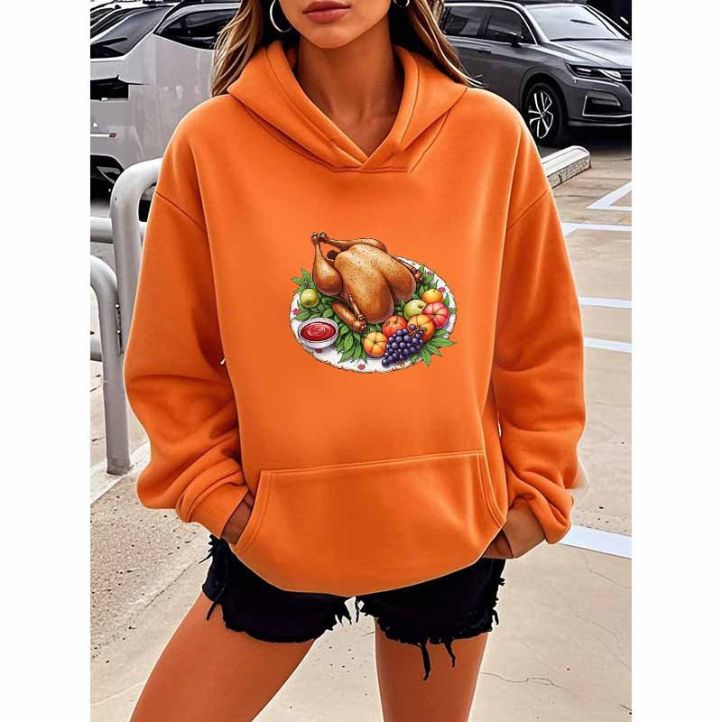 Turkey Print Hooded Sweatshirt