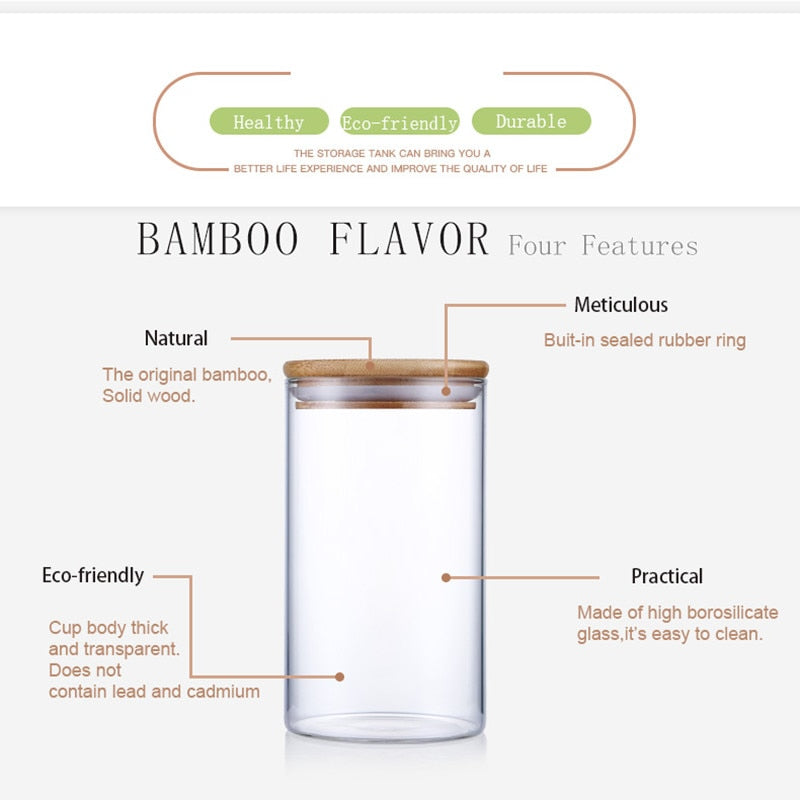 Glass Storage Jar with Bamboo Lid – Food & Tea Container