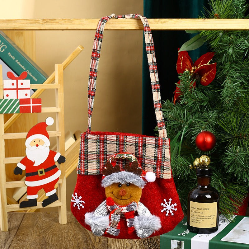 Checkered Cartoon Christmas Gift Bag