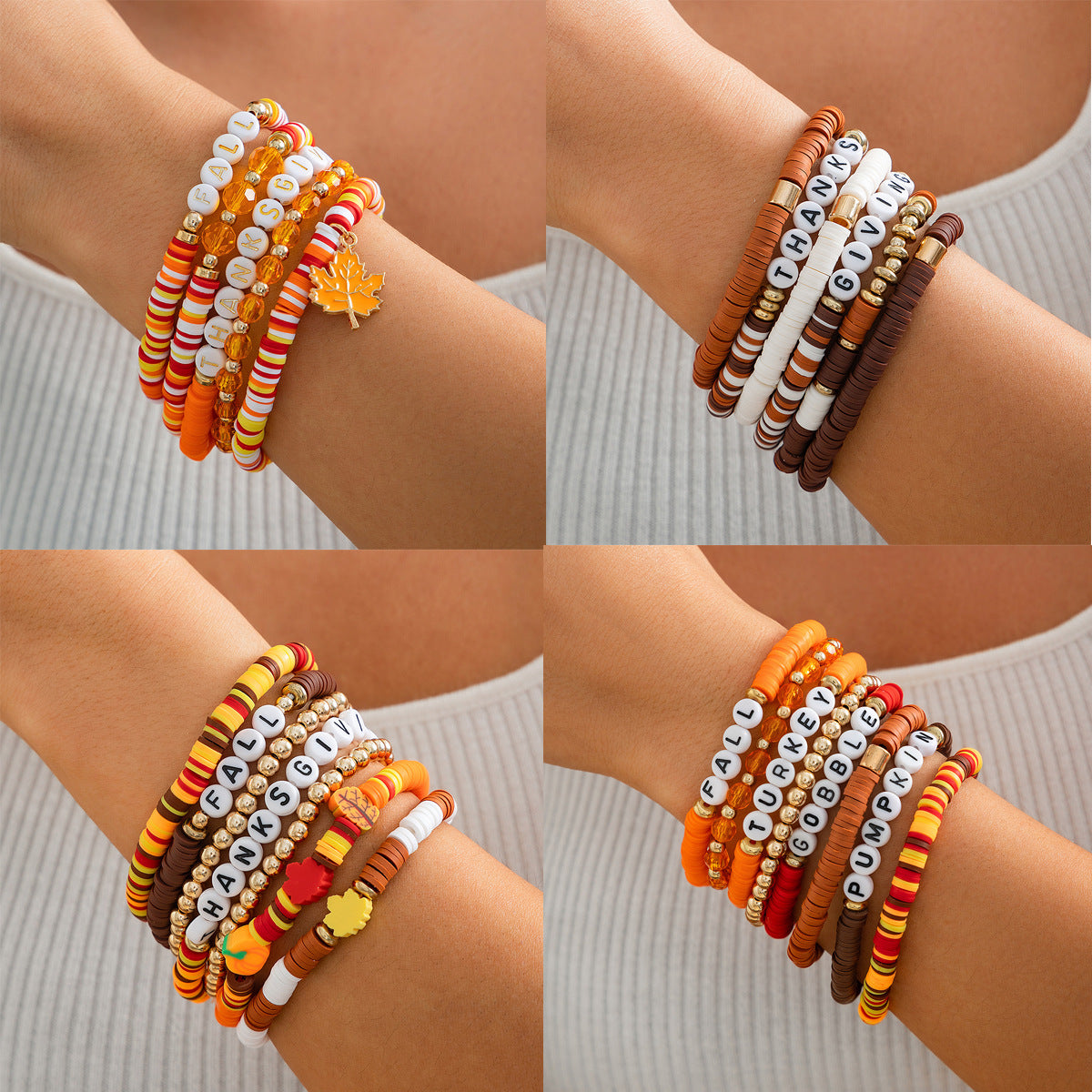 Thanksgiving Letter Bead Bracelet Set