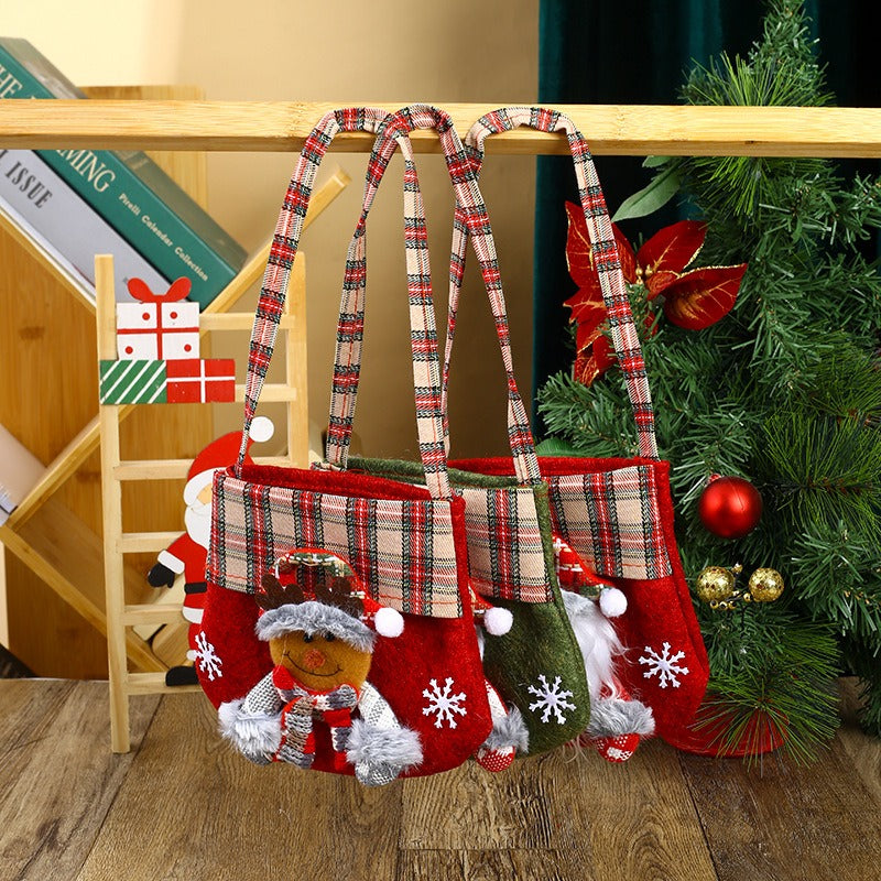 Checkered Cartoon Christmas Gift Bag