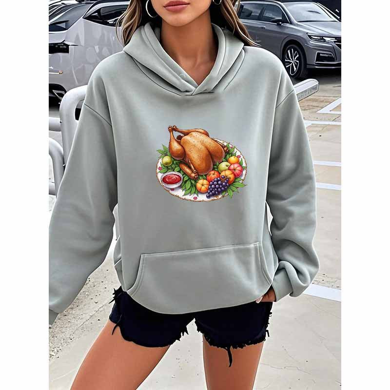 Turkey Print Hooded Sweatshirt