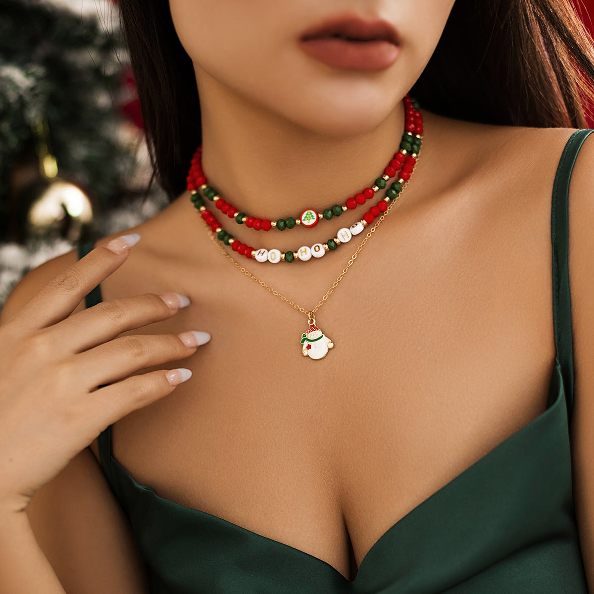 Christmas Snowman Beaded Necklace