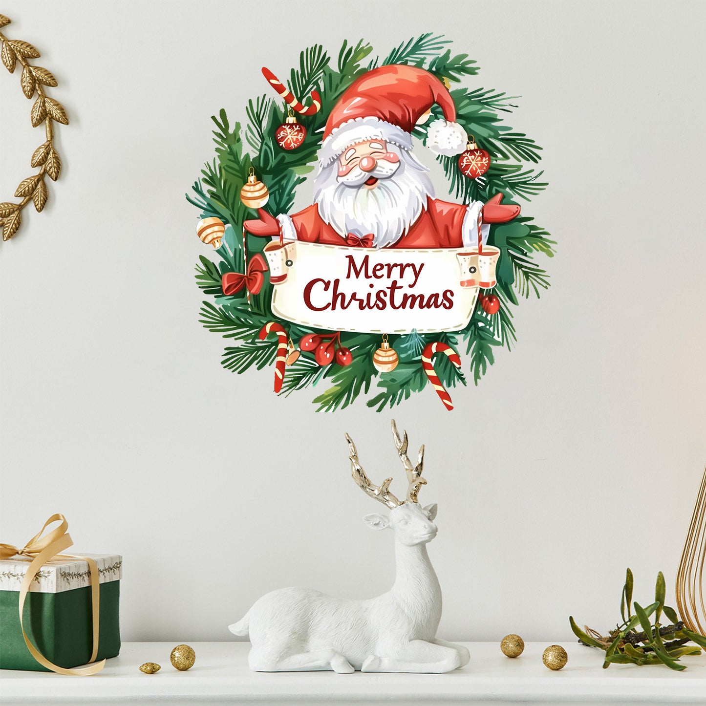 Christmas Santa & Wreath Wall Stickers