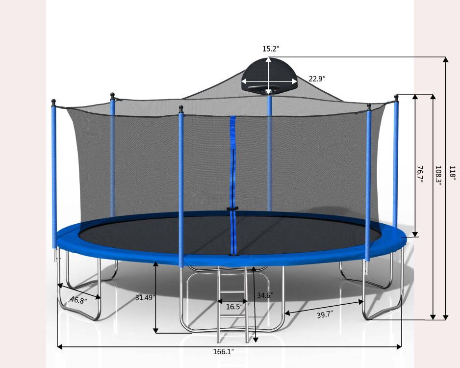 14FT Outdoor Trampoline with Basketball Hoop & Safety Net