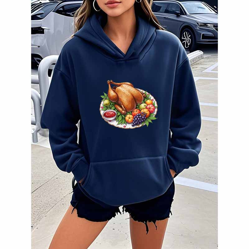 Turkey Print Hooded Sweatshirt