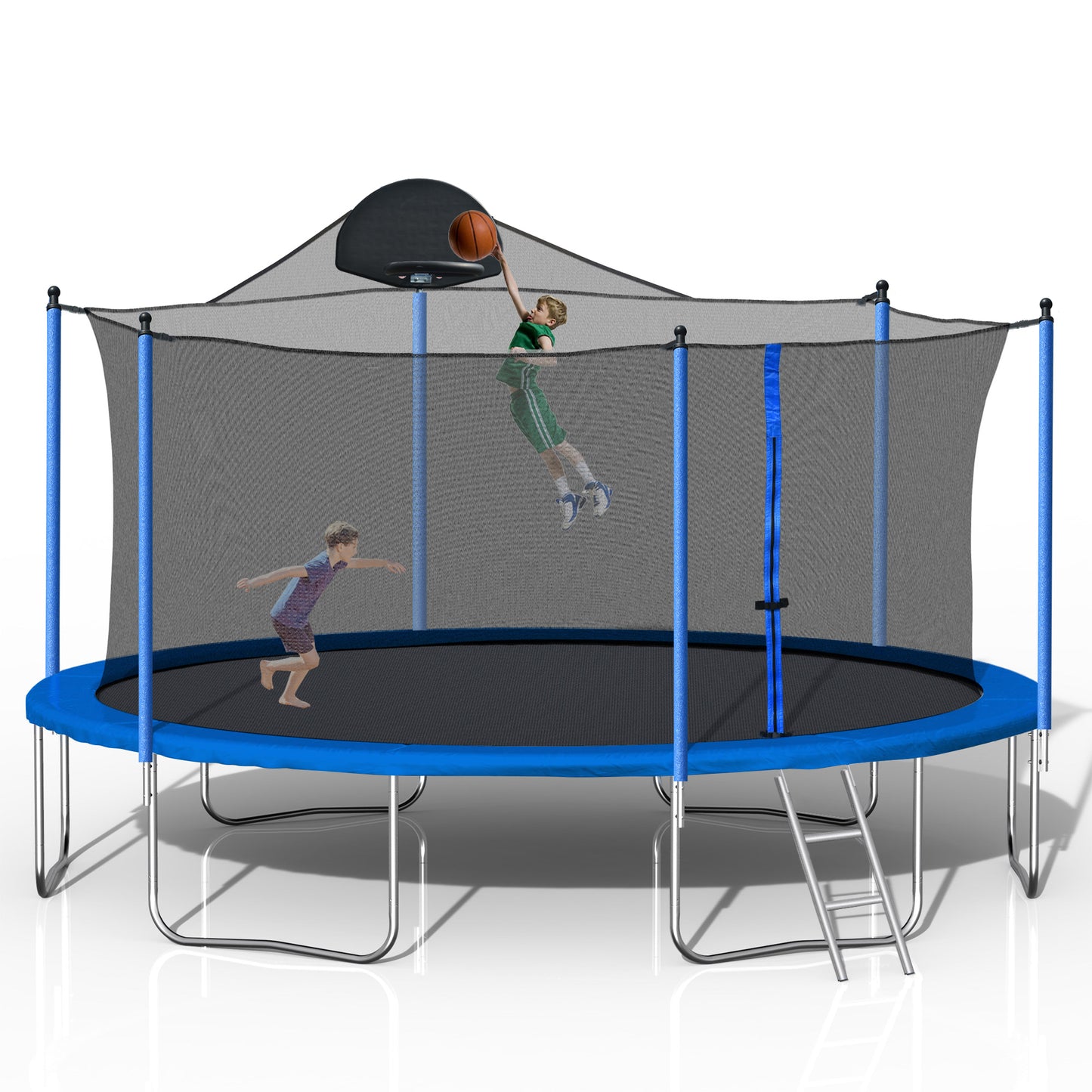 14FT Outdoor Trampoline with Basketball Hoop & Safety Net