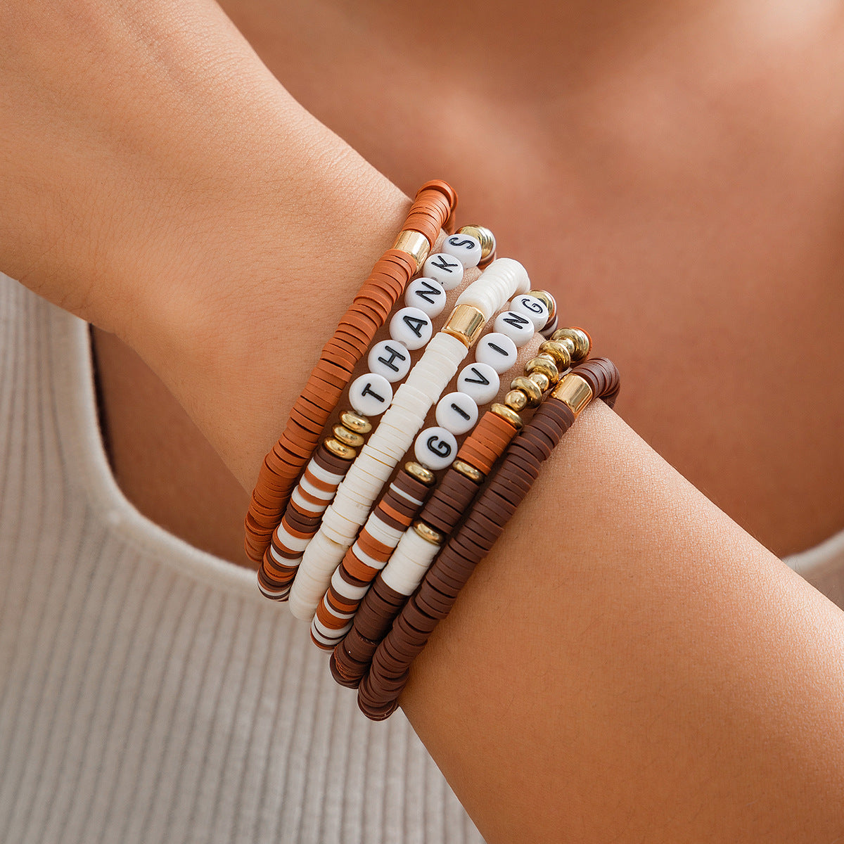Thanksgiving Letter Bead Bracelet Set