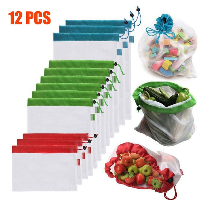 12pcs Reusable Mesh Produce Bags – Eco-Friendly Grocery & Storage