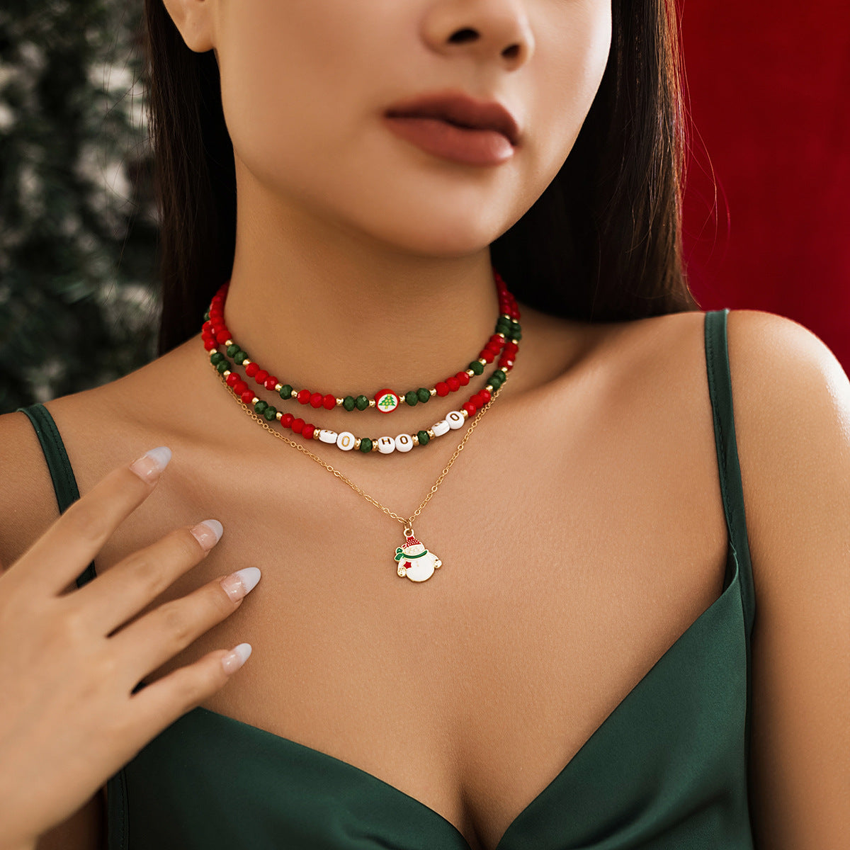 Christmas Snowman Beaded Necklace