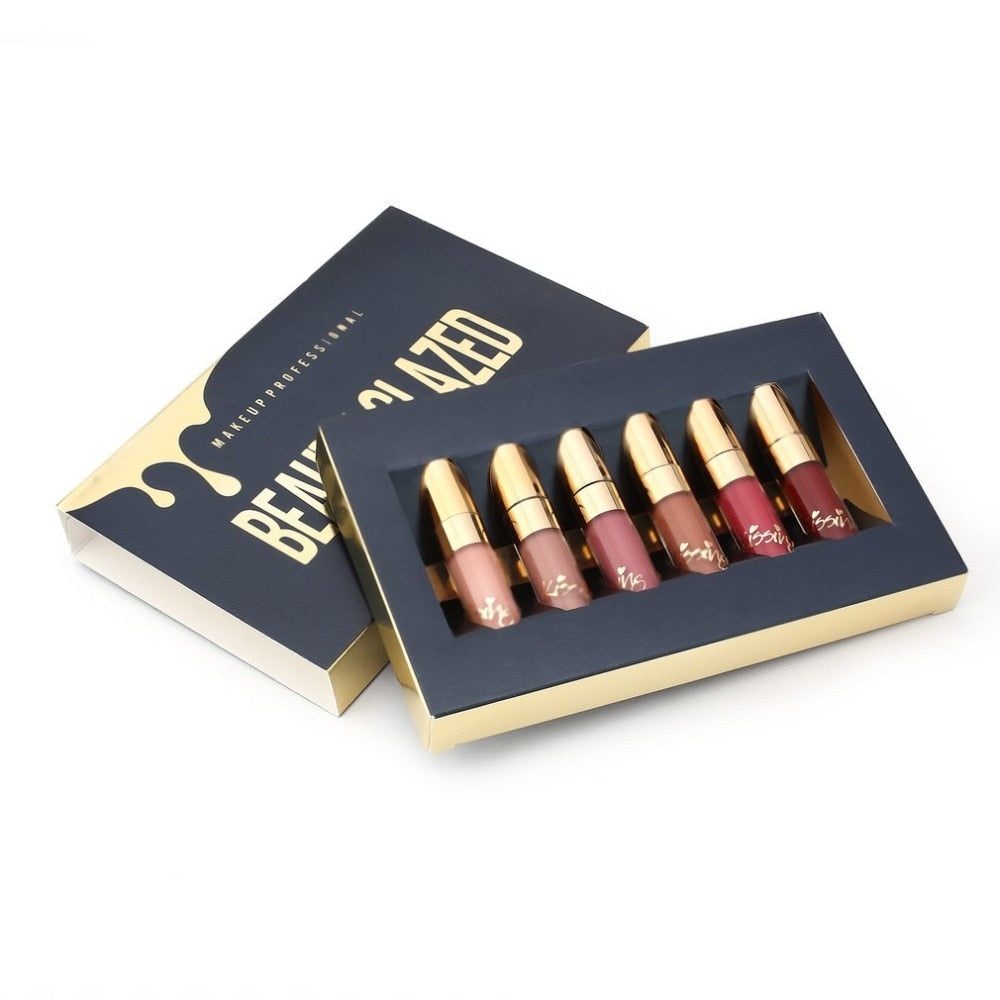 Beauty Glazed 6pcs Matte Liquid Lipstick Set – Portable Lip Gloss Kit