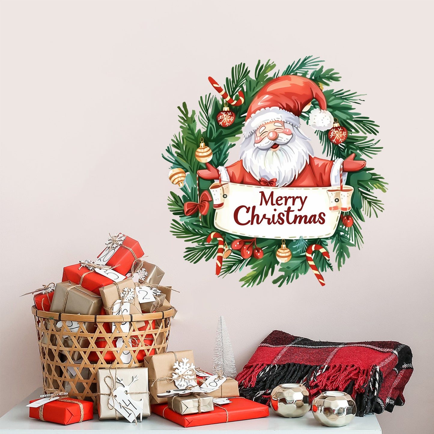 Christmas Santa & Wreath Wall Stickers