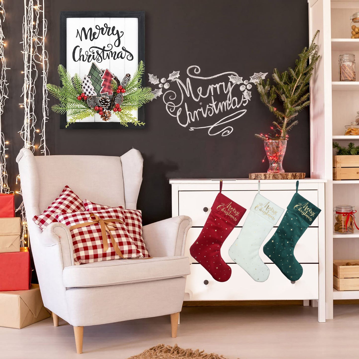 Gold Embroidered Christmas Stockings