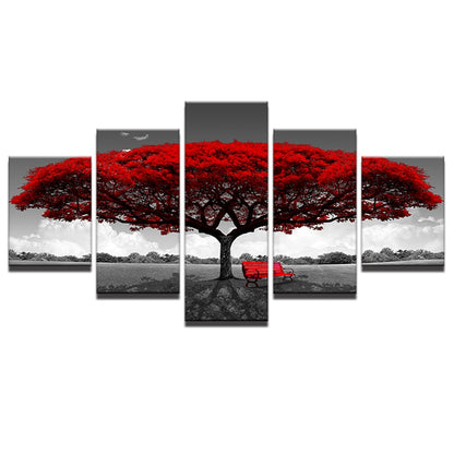 5-Piece Red Tree Landscape Canvas Wall Art