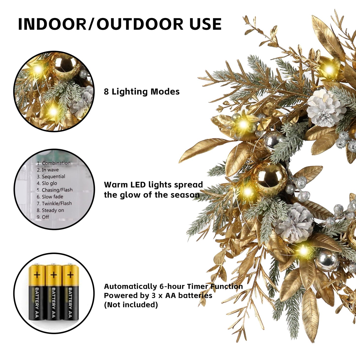 20" Christmas Wreath with Lights