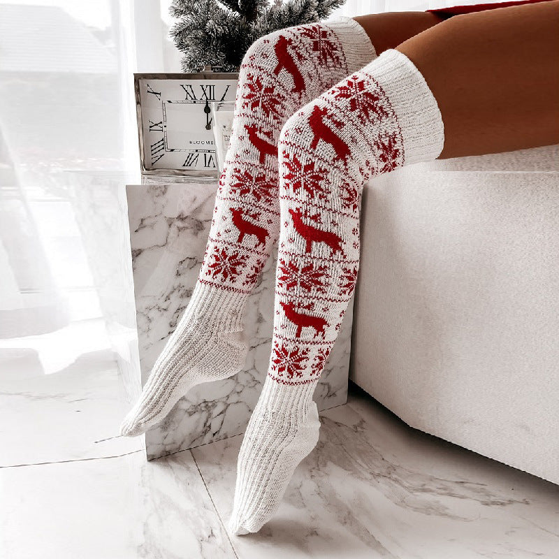 Christmas Elk Snowflake Knee-High Stockings