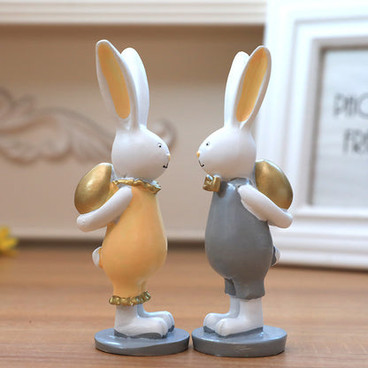 Easter Bunny with Golden Eggs – Cute Resin Decoration Pair