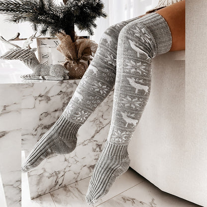 Christmas Elk Snowflake Knee-High Stockings