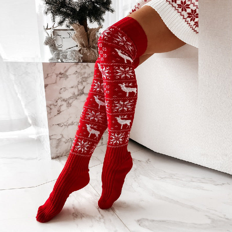 Christmas Elk Snowflake Knee-High Stockings
