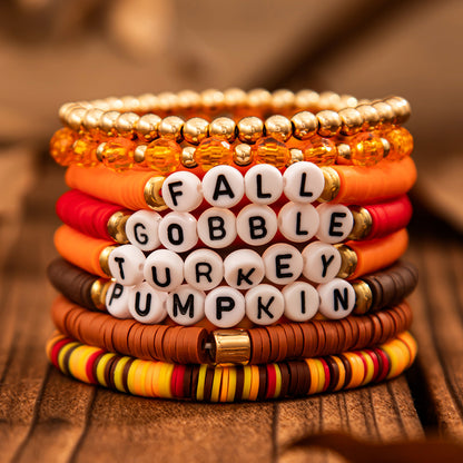 Thanksgiving Letter Bead Bracelet Set