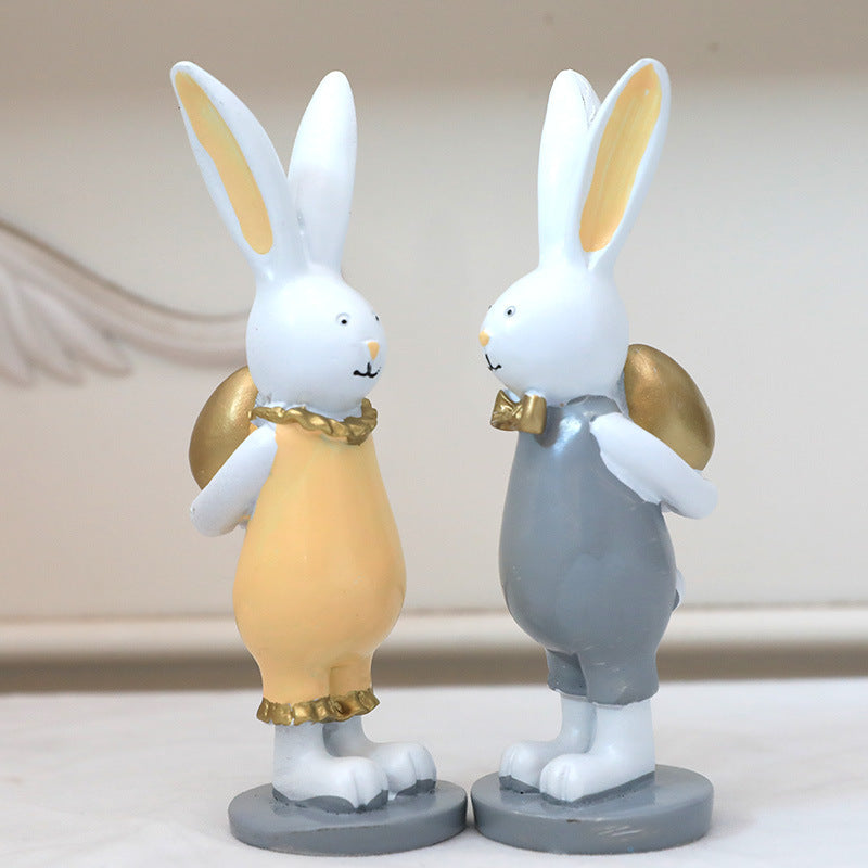 Easter Bunny with Golden Eggs – Cute Resin Decoration Pair