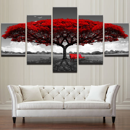 5-Piece Red Tree Landscape Canvas Wall Art