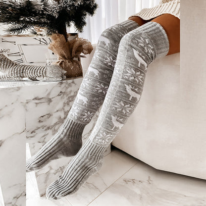 Christmas Elk Snowflake Knee-High Stockings