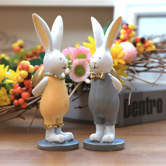 Easter Bunny with Golden Eggs – Cute Resin Decoration Pair