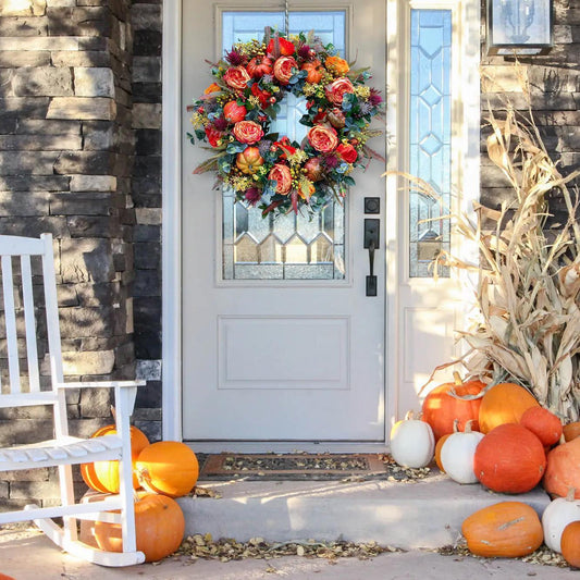 Autumn Peony Pumpkin Wreath