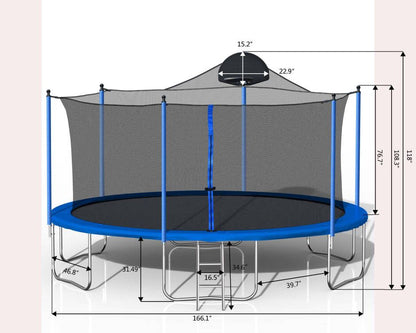 14FT Outdoor Trampoline with Basketball Hoop & Safety Net