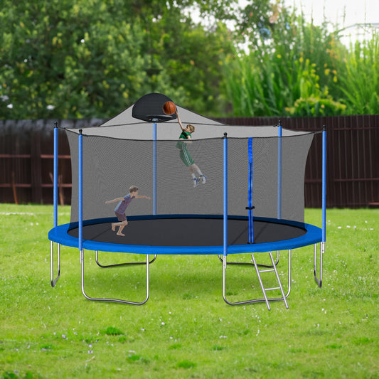 14FT Outdoor Trampoline with Basketball Hoop & Safety Net