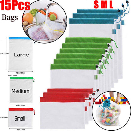12pcs Reusable Mesh Produce Bags – Eco-Friendly Grocery & Storage